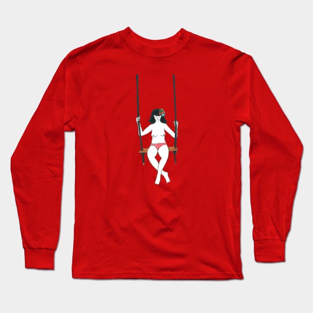 Girl On A Swing Long Sleeve T-Shirt by DoodlesAndStuff